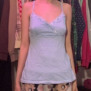 size petite small old navy white and blue striped laced cami tank top